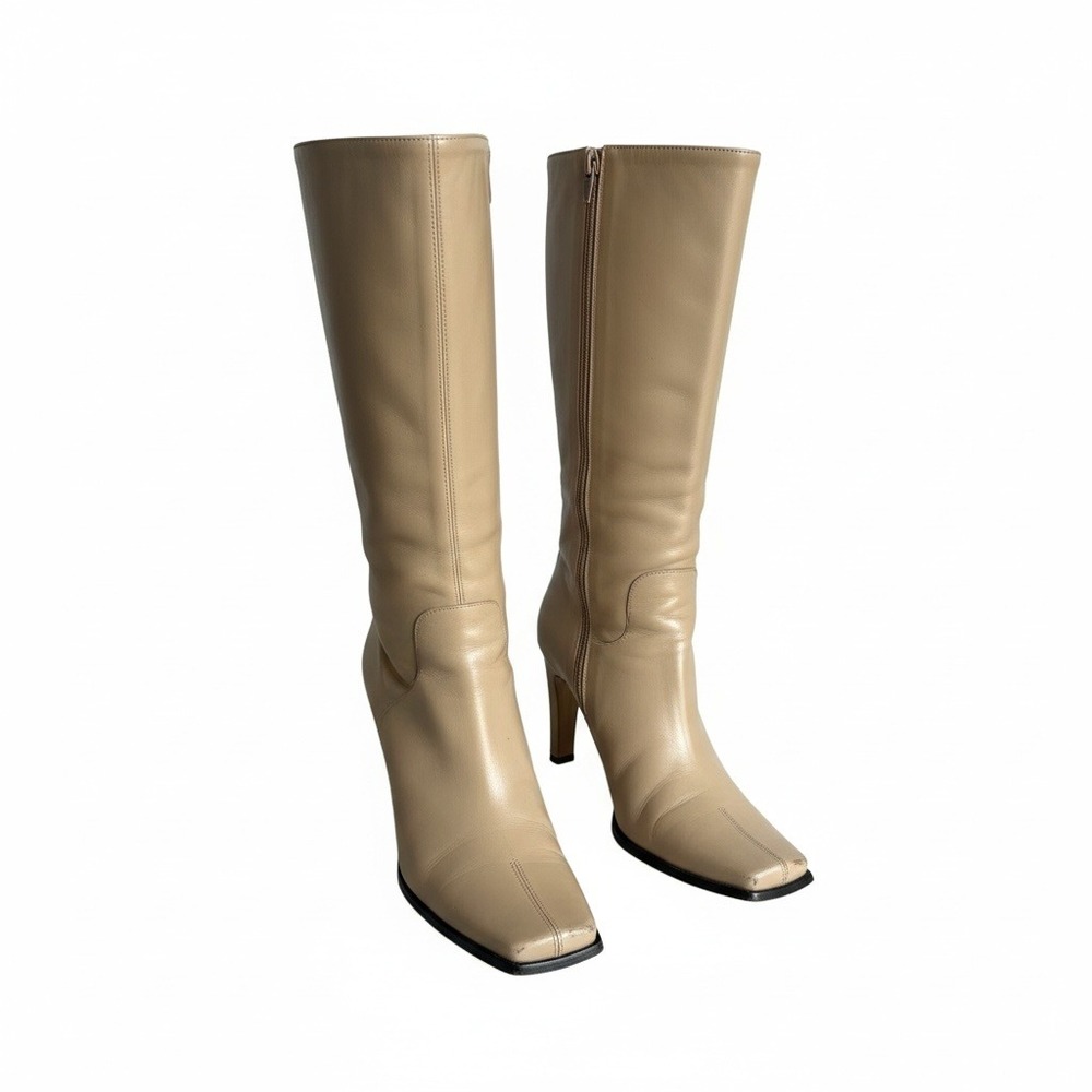 Charles David Tan Leather Square Toe y2k Boots Made in Italy 35.5 US 5.5 8600